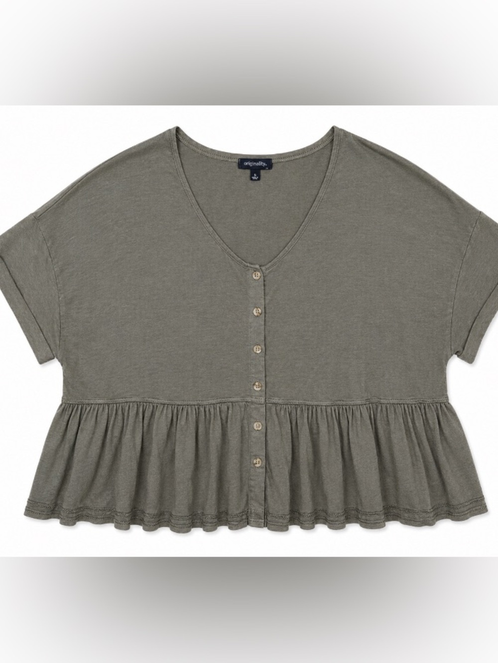 Originality • Olive • Button-Front• Peplum Top • Oversized Small